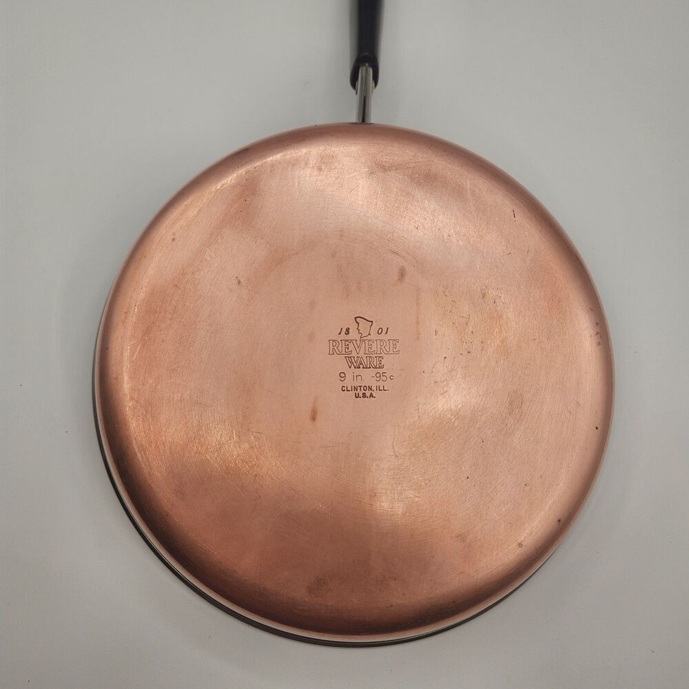 Revere Ware 1801 9 inch Skillet Frying Pan Copper Bottom Clinton ILL 95c - Picture 8 of 16